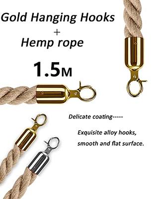 Queue Barrier Ropes with Gold Hook, Braided Hemp Rope Barrier for