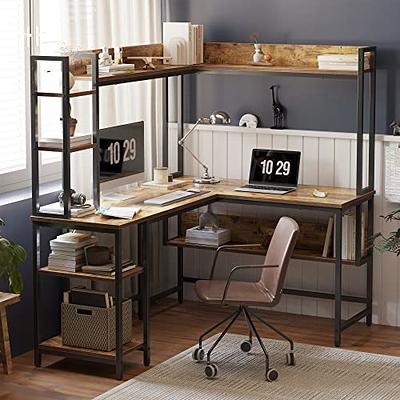 L-Shaped Desk with Hutch, 60 Corner Computer Desk, Home Office Gaming  Table with Storage Shelves, Space-Saving