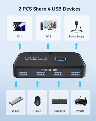 UGREEN USB 3.0 Switch Selector 2 Computers Share 4 USB 3.0 Ports KVM  Switcher USB for PC Laptop Keyboard Mouse Printer Scanner One Button Switch