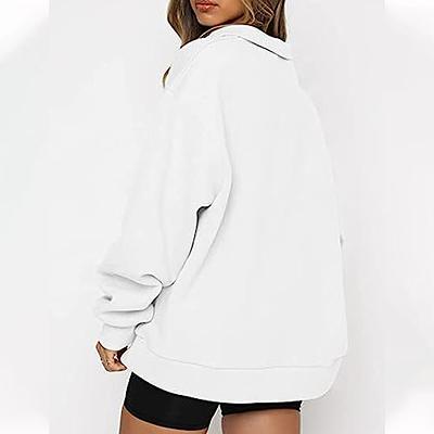 Sweatshirt for Womens Oversized Half Zip Pullover Long Sleeve Sweatshirt  Quarter Zip Hoodie Ouffits Teen Girls Fall Clothes (2-White, L)