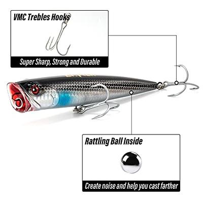 Dr.Fish Topwater Popper Saltwater Fishing Lures, 5-1/2 Inches GT Popper VMC  Treble Hooks Surf Fishing Lures for Stripr Pike Salmon Lures Bass Popper Fishing  Plugs Offshore Blue Stripes, Topwater Lures 