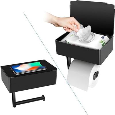 Black Toilet Paper Holder With Shelf Box And Storage For Bathroom Phone Rack