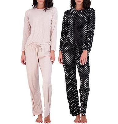 Real Essentials Women's Plus Size Pajama Sets Ladies Short Sleeve V-Neck  Tops Pants Bottoms Pijama