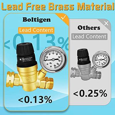 Boltigen RV Water Pressure Regulator with Gauge, 3/4'' GHT Lead-Free Brass  Fresh Water Hose Pressure Reducer Valve, Adjustable Water Pressure