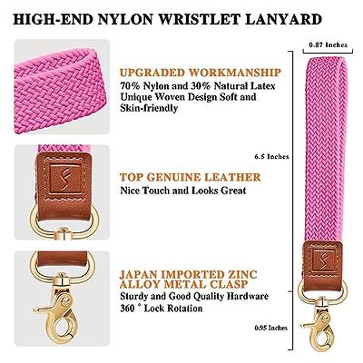  Fishent Braided Wristlet Keychain, Cute Wrist Lanyards for Keys,  Upgraded Stretchy Key Chain Holder for Women Men, Wrist Strap Keychain for Car  Keys Phone Camera Wallet ID Badges Card (Pink) 