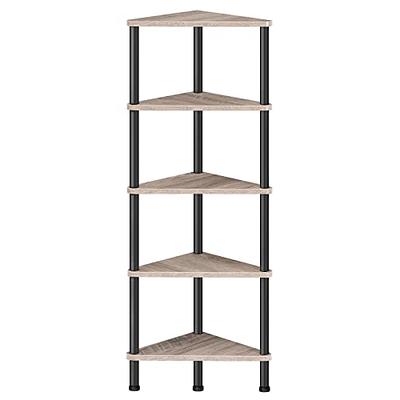 FATORRI Industrial Corner Bookshelf, 5 Tier Tall Corner Bookcase, Wood and Metal