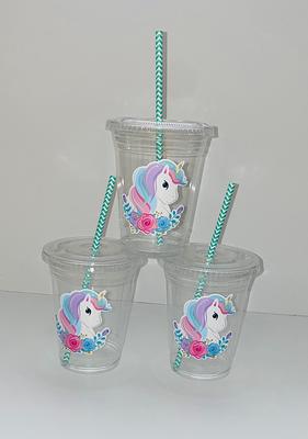 Unicorn Cups With Lids and Straws: Unicorn Plastic Drink Cups