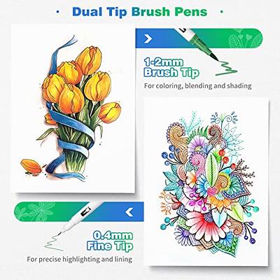 Eglyenlky Colored Markers for Adult Coloring Book, Felt Tip Marker, Dual Tip Brush Pens with Brush and Fine Tip for Adult Teen Kid Coloring