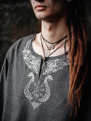 Medieval Men's Viking Shirt Pirate Shirt Lace-up V Neck Shirt LARP Tops  Costume