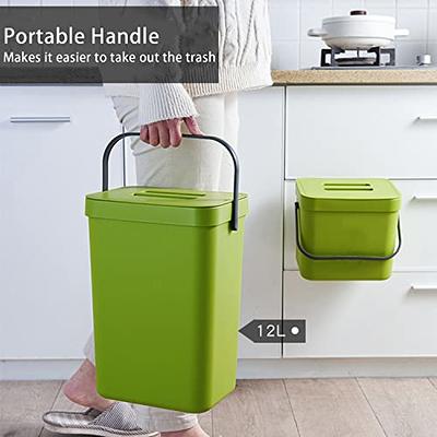 stonespace Hanging Trash Can, 3.2 Gallon/12L Small Trash Can with Lid for  Kitchen Cabinet Door or Under Sink, Bathroom Trash Can with Lid, Food Waste