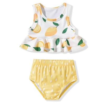 Zando Little Girls Bathing Suits One Piece Ruffle Kids Swimsuits One-Piece  Baby Girls Swimsuit Size 6 Girls' Ruffle Sling Swim Suits UPF 50+ Beach Girls  Bathing Suit 6-7 C Khaki Flowers 6-7