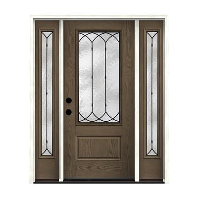 Entry Prehung Oval Glass Single Wood Door with 2 Sidelights