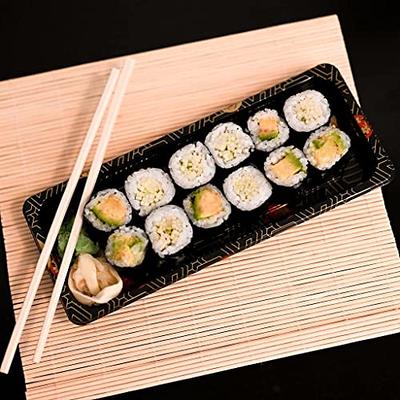 [150] Black Sushi Trays with Lids 7.25 x 5 Inch - Disposable Sushi  Packaging Box, Carry Out Container, Take Out Boxes, Black Plastic To Go  Containers