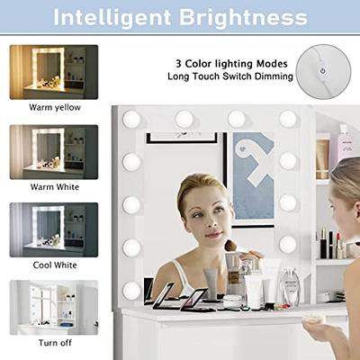 Vanity Lights for Mirror, 16 LED Bulbs Hollywood Makeup Lights, 3 Color  Modes, Dimmable Brightness, Plug in, Stick up, for Dressing Table Bathroom