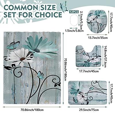 1pc Bathroom Rugs Shower Curtain, Leopard Butterfly & Turquoise