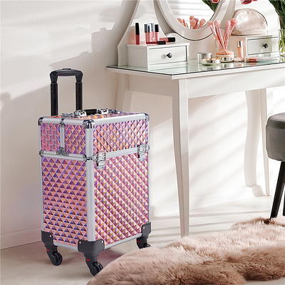 Yaheetech Rolling Makeup Train Case Professional Aluminum Cosmetic