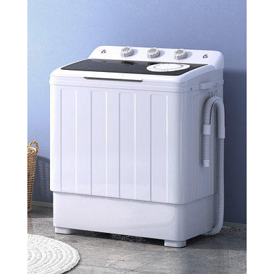 KUPPET Compact Twin Tub Portable Mini Washing Machine 26lbs Capacity,  Washer(18lbs)&Spiner(8lbs)/Built-in Drain Pump/Semi-Automatic (White&Black)