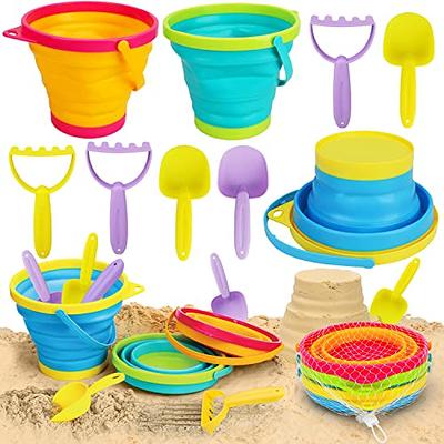 TOY Life Collapsible Beach Toys for Kid Toddler with 3 Shell Collecting  Bag, Sand Toys for Toddler Kid with Sand Bucket Shovel, Travel Sandbox Toy  for