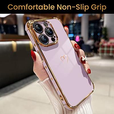 Teageo Compatible with iPhone 13 Case for Women Girl Cute Love-Heart Luxury  Bling Plating Soft Back Cover Raised Full Camera Protection Bumper
