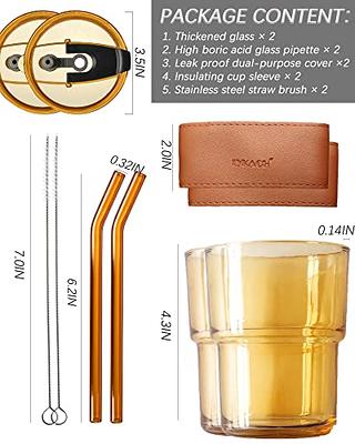 cosnou 13 OZ/400ML Ice Coffee Glass Tumbler with Straw and Lid Sealed Carry  On, Thick Wall Water Glass Cup Mug Tea （Amber）