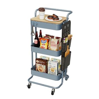 Pipishell 3-Tier Rolling Cart with Wheels, Rolling Storage Cart with 3  Hanging Cups & 4 Hooks, Mobile Utility Cart, Art Cart Organizer, Craft Cart  for