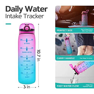 MEITAGIE 32oz Motivational Water Bottle with Time Marker & Fruit Strainer Leak-Proof BPA Free Non-Toxic 1L Bottle with Carrying Strap Perfect for