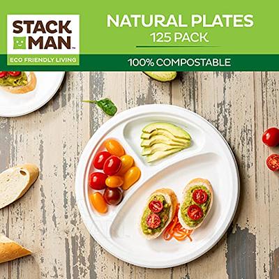  Paper Plates, 100% Compostable Heavy Duty Disposable 10 Inch  Plate - [125-Pack] - {PFAS-Free} - {BPI Certified} Eco-Friendly,  Biodegradable Bagasse Natural Brown 10 Dinner Plates - By Stack Man :  Health & Household