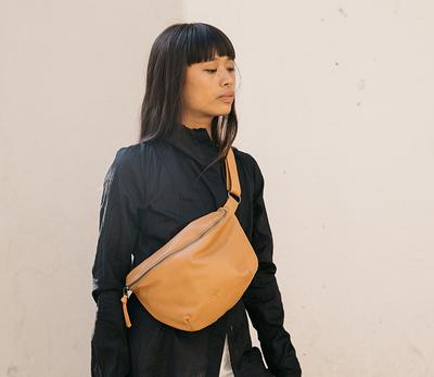 Peny Bag in Brown Suede Leather Shoulder Leather Banana Bag 