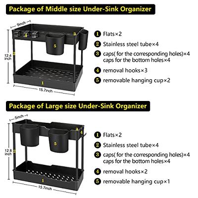 Virtuous Shop 2-Tier Under Sink Organizers, Sliding Drawer Pantry, Kitchen  & Bathroom Cabinet Caddy Organizer & Storage with Hooks & Cups, Large