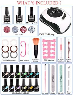 Modelones 35 Pcs Gel Nail Polish Kit with UV Light 48W Nail Lamp - 12  Colors Nude Pink Gray Glitters