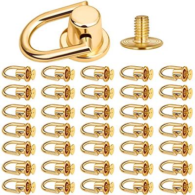 40 Pieces D Rings Rivets for Leather Purse, Gold Ball Studs Rivets