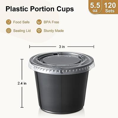 [100 Pack] 4 Oz Leak Proof Black Plastic Condiment Souffle Containers with  Lids - Plastic Black Portion Cup with Plastic Lid Perfect for Sauces