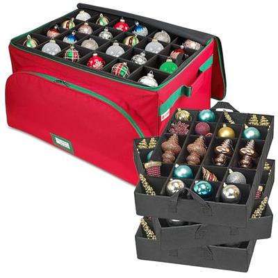 Red Christmas Ornament Storage Box with Adjustable Dividers