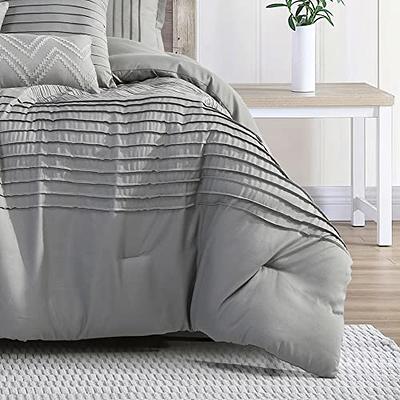 Beige Black White Pintuck Striped 7pc Comforter Set Twin Full