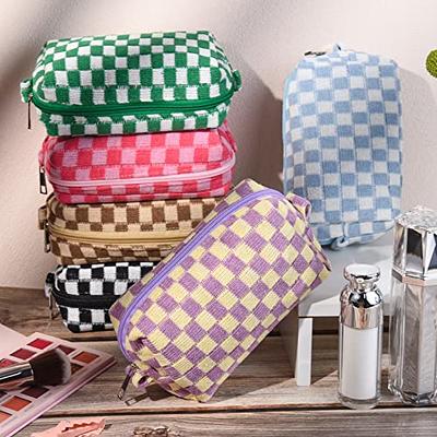 SOIDRAM 2 Pieces Makeup Bag Checkered Cosmetic Bag Purple Blue Makeup Pouch  Travel Toiletry Bag Organizer Cute Makeup Brushes Storage Bag for Women