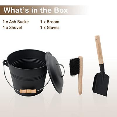 5 Gallon Black Ash Bucket with Lid and Shovel-Essential Tools for  Fireplaces, Fire Pits, Wood Burning Stoves-Hearth Accessories 