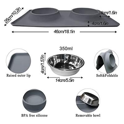 Dog Bowls, Cat Food and Water Bowls Stainless Steel, Double Pet Feeder Bowls  with No Spill Non-Skid Silicone Mat, Dog Dishes for Small Medium Dogs Cats  Puppies, Set of 2 Bowls S-6oz,Bone