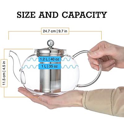 1000ml Glass Teapot With Glass Infuser, Teapot With Strainer For Loose Tea,  Safe On Stovetop, Tea Pot With Bamboo Handle (1000ML/350Z)