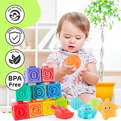 Springflower 3 in 1 Montessori Toys for Babies 0-3-6-12 Months, Soft Baby  Teething Toys, Stacking Building Blocks for Infants, Sensory Developmental