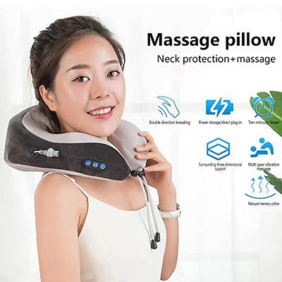 Neck Massager & Travel Pillow - U-Shaped Neck Pillow & Electric Massager  for Muscle, Shoulder, Cervical Pain Stress Relief - Memory Foam Massage  Pillow for Home, Office, Airplane,Car 