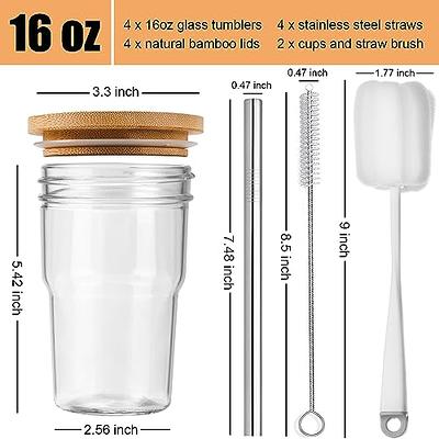  ANOTION Glass Cups with Lids and Straws 4 Packs, 24oz