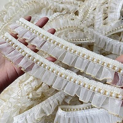 5 Yards of White Pearl Trim, Elegant White Beaded Trim, Pearl Lace