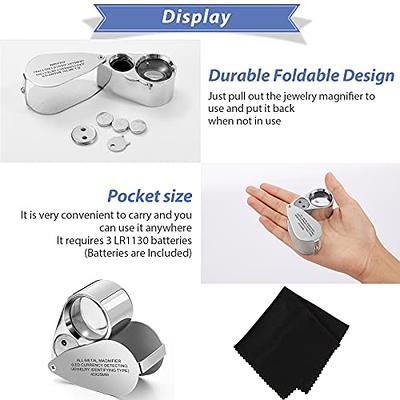 Foldable Magnifier 40X Illuminated Jewelers Loupe Loop Magnifying Glass  with LED Light for Jewelry Gem Stamp Watch Rock