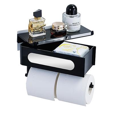 Black Toilet Paper Holder With Shelf Box And Storage For Bathroom Phone Rack