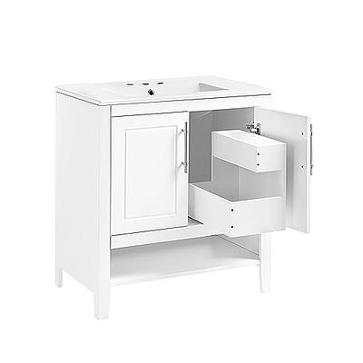 Merax 30 Bathroom Vanity Cabinet with Ceramic Sink Top Set, Two Pull in/Out  Drawers, Open Storage Shelf, Soft Closing Doors, Freestanding, Solid Wood  Frame & MDF Board, White - Yahoo Shopping