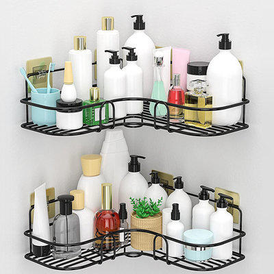 2Pcs Corner Shower Caddy Shelves Wall Mounted Basket Rack Bathroom