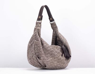 Kallia Crossbody Bag - Black Patterned Wool and Leather