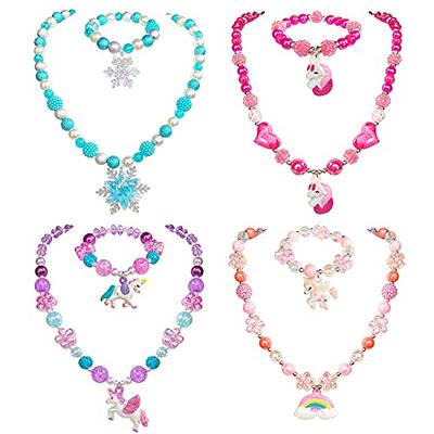 12 Pcs Girls Necklaces Bracelets and Rings Set with Unicorn Mermaid Rainbow Heart Shell Star Pendants Girls Jewelry Set Party Favors Friendship