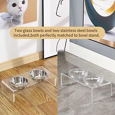 Acrylic Elevated Dog Cat Bowls Pet Feeder Double Bowl Raised Stand Comes  with 2 Removable Glass Bowls and 2 Stainless Steel Bowls.Perfect for Cats  Puppies Small Dogs - Yahoo Shopping