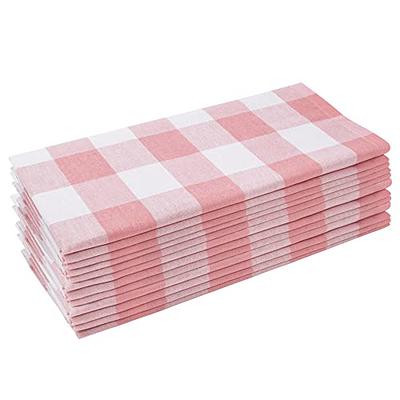 All Cotton and Linen Cloth Napkins, Cotton Dinner Napkins, Red Linen Napkins,  Buffalo Plaid Check Napkins, Set of 6, (18x18), Red/White 